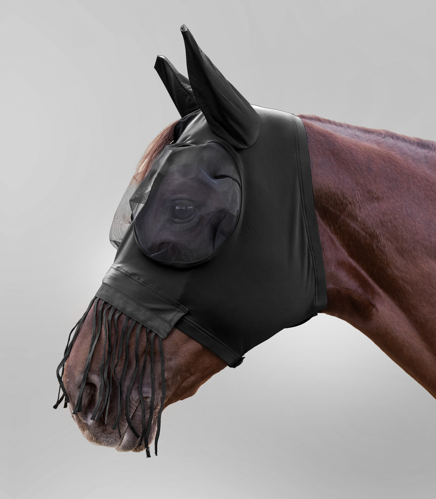 Máscara anti-moscas Waldhausen Puck com franjas nasais Preto Máscara anti-moscas Waldhausen Puck com franjas nasais Preto