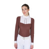 Polo de competição feminino de mangas compridas com pregas em algodão Equestro - Castanho