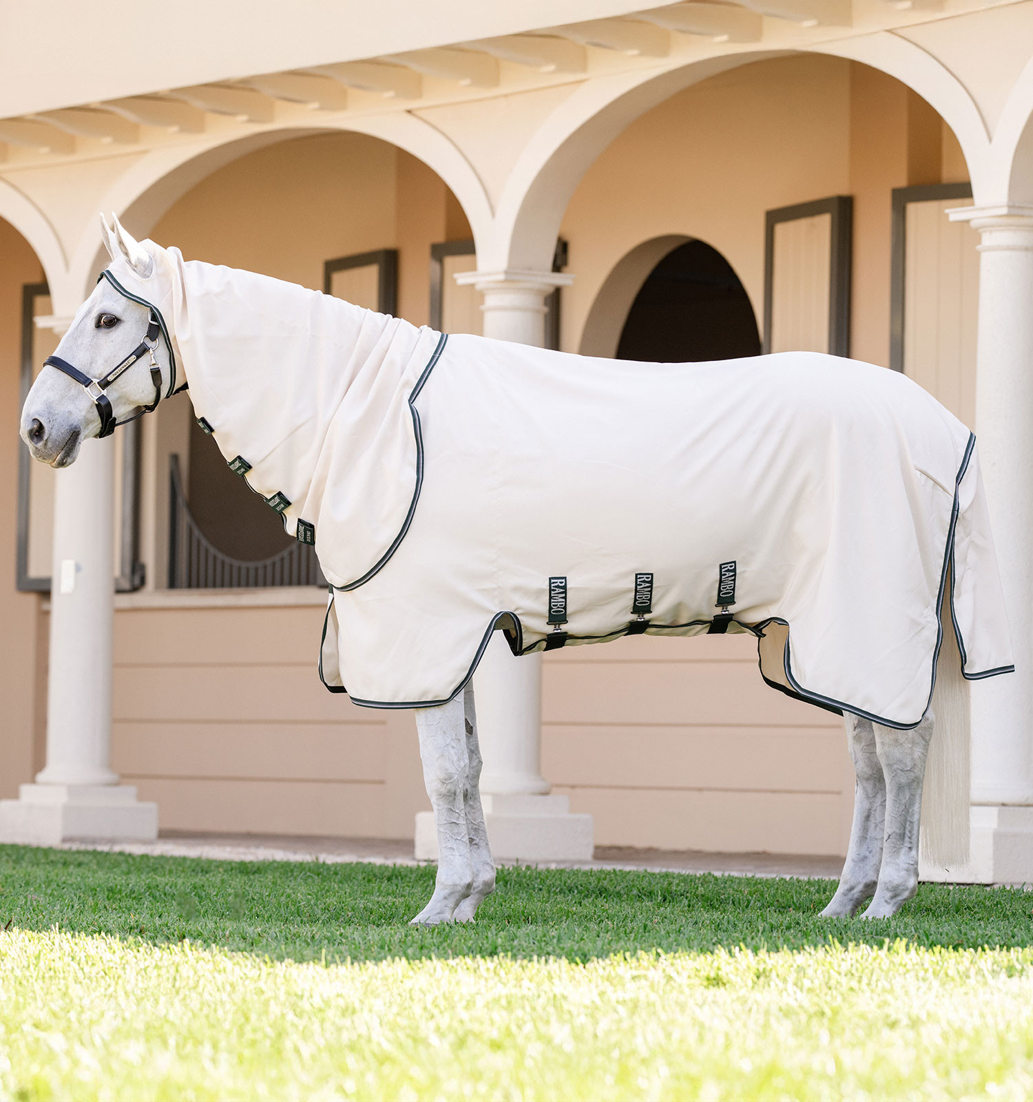 Cobertura integral Horseware Rambo Hoody XL 0g Giz / verde caçador / prata Branco Cobertura integral Horseware Rambo Hoody XL 0g Giz / verde caçador / prata Branco