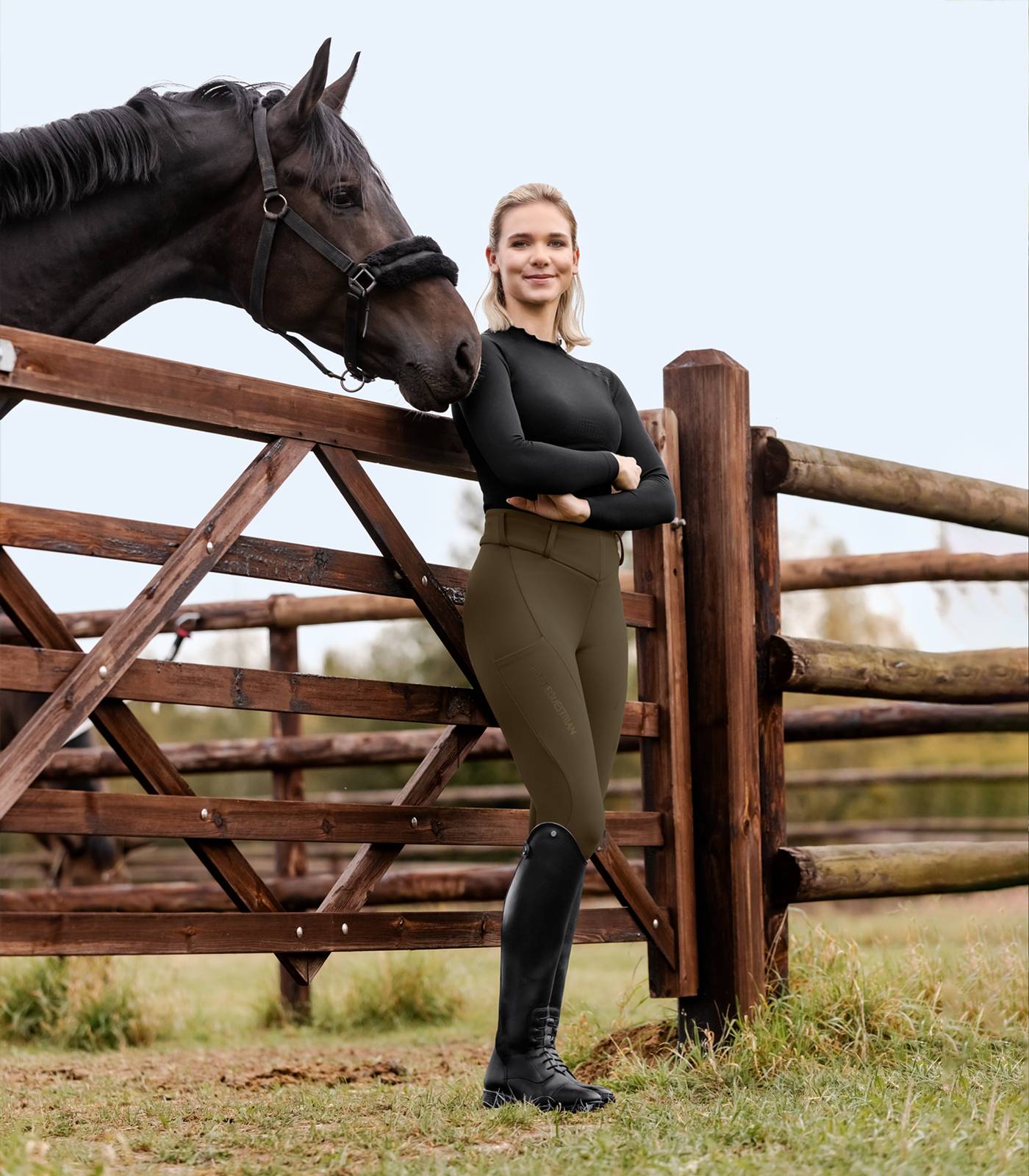 Legging térmico de equitação ELT Rena feminino Castanho verde