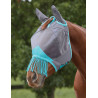 Máscara anti-moscas Weatherbeeta ComFiTec Deluxe Mesh com orelhas e franjas - Cinza / turquesa