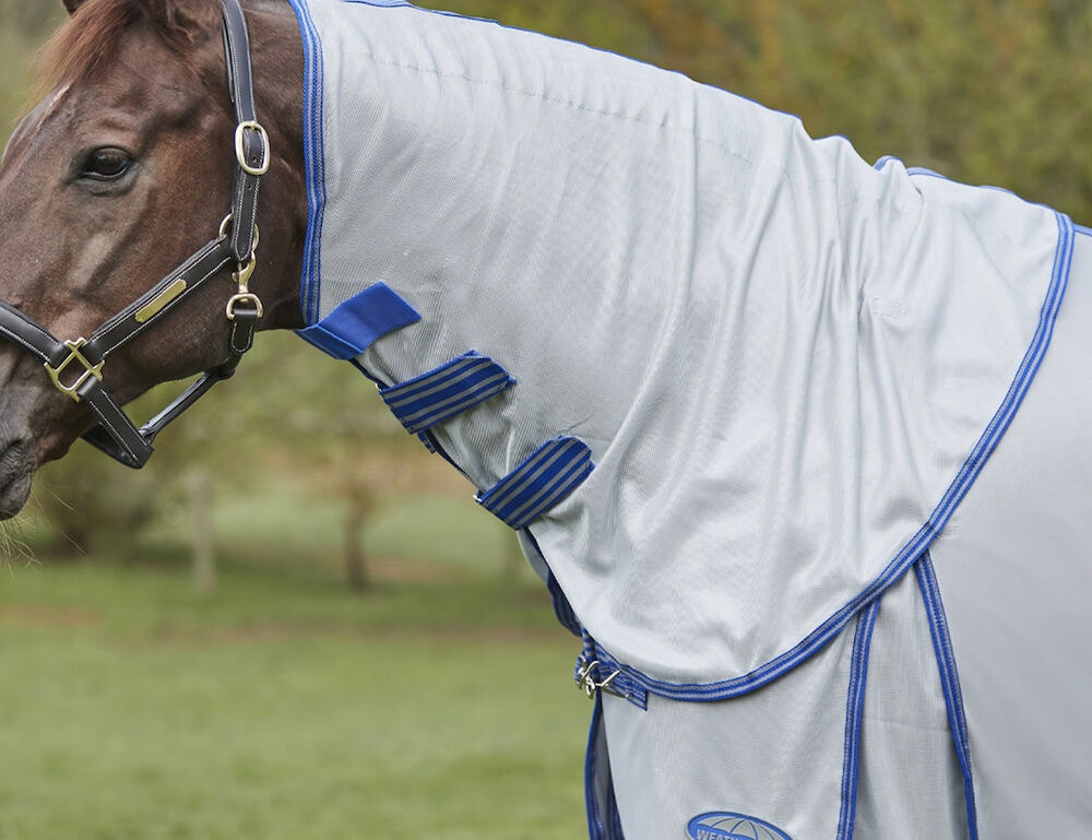 Capa anti-moscas Weatherbeeta ComFiTec Airflow II com pescoço destacável Cinza / azul / cinza