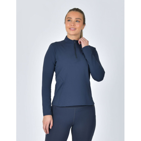 Polo de equitação Dublin de manga comprida justo e cardado para mulher