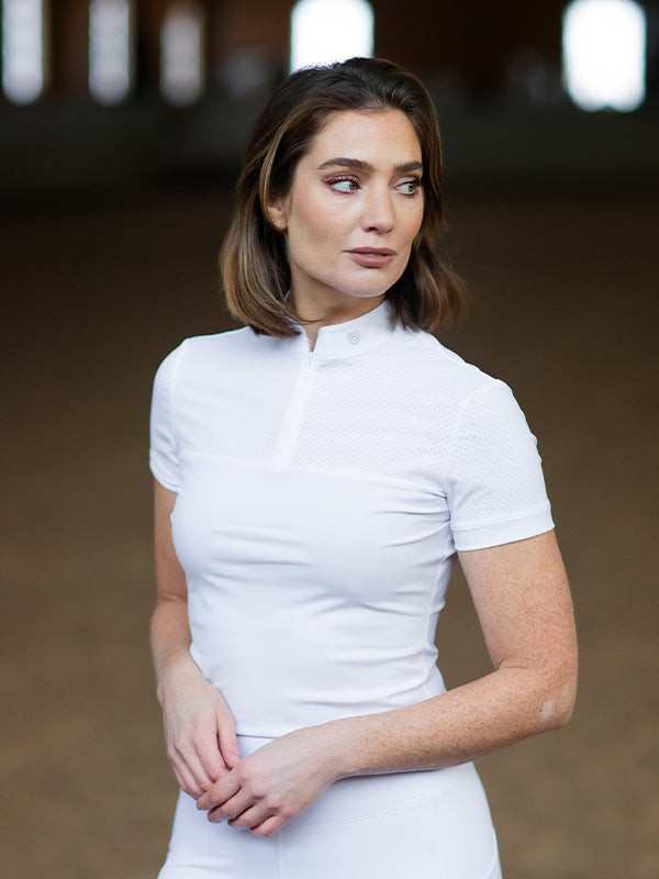 Polo de concurso Equestrian Stockholm Divine Motion mulher de manga curta Germany Branco