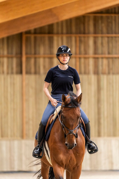 T-shirt de equitação Horse Pilot em lã merino para mulher Noite escura Preto