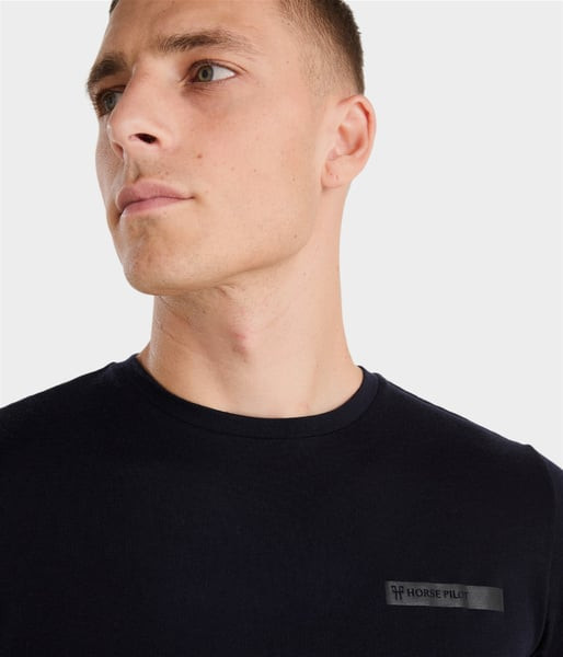 T-shirt de equitação Horse Pilot em lã merino para homem Noite escura Preto