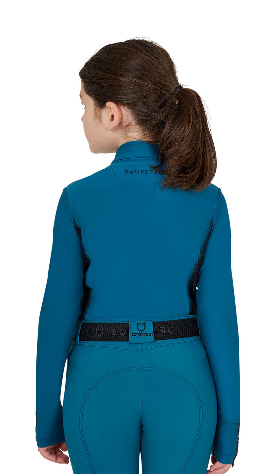 Camada Base Equestro de treino de manga comprida para menina Azul coral
