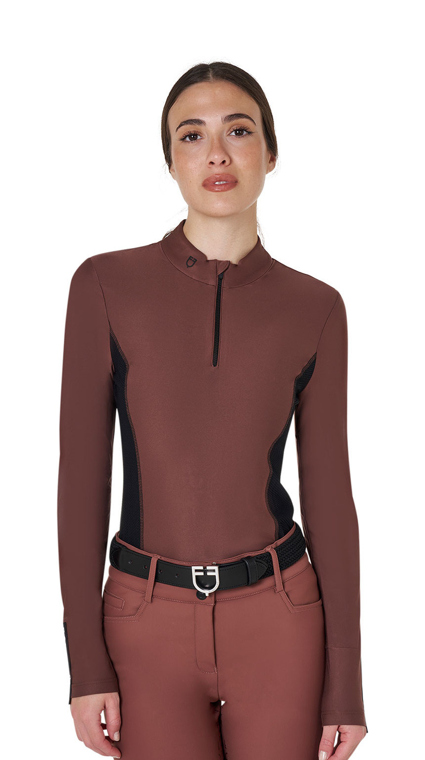 Polo Técnico de Treinamento Feminino de Manga Longa Equestro Castanho Polo Técnico de Treinamento Feminino de Manga Longa Equestro Castanho
