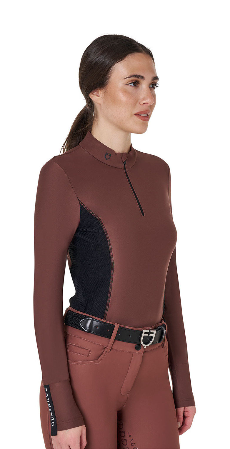 Polo Técnico de Treinamento Feminino de Manga Longa Equestro Castanho Polo Técnico de Treinamento Feminino de Manga Longa Equestro Castanho