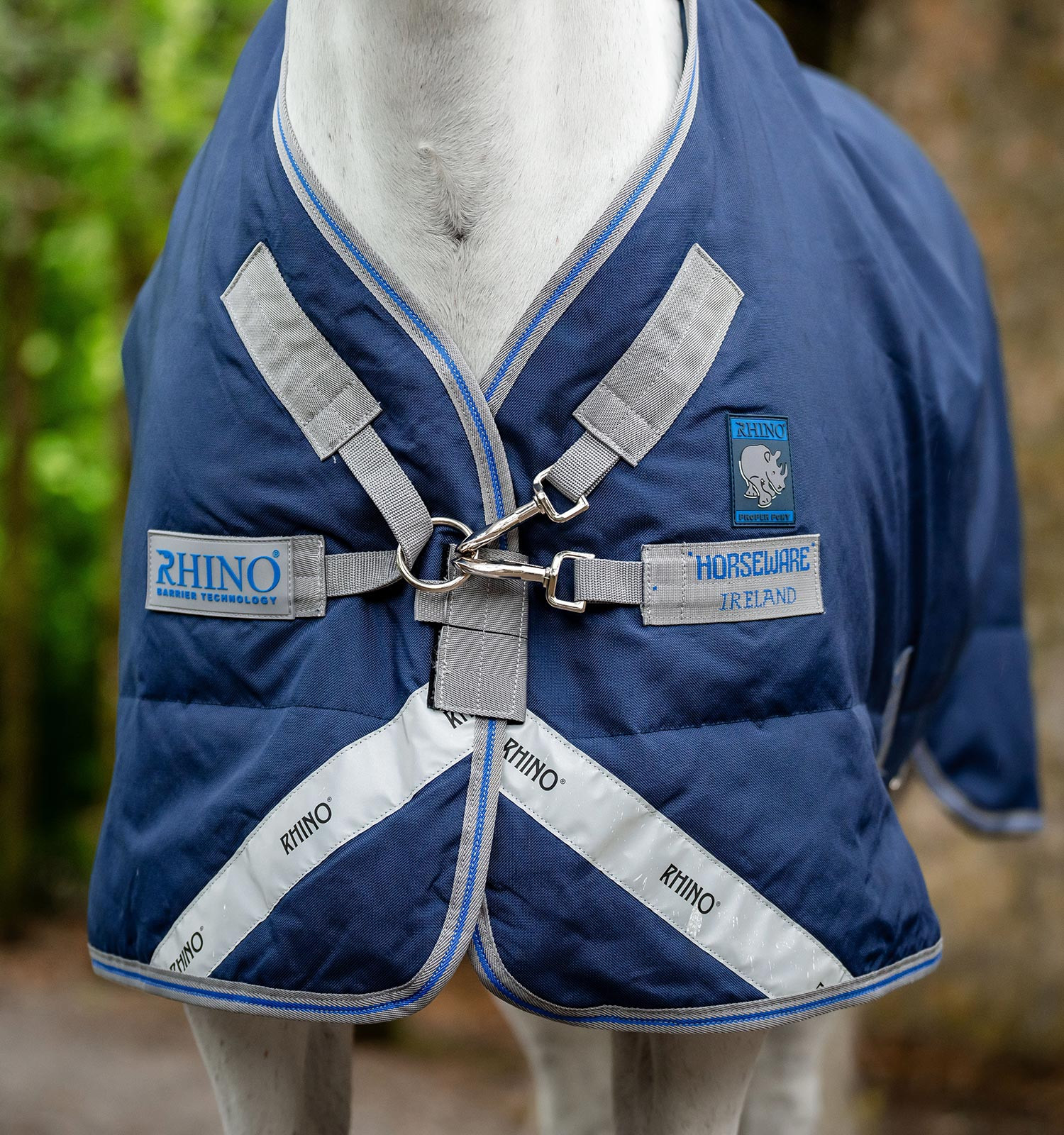 Capa de exterior Horseware Rhino® Plus Pónei 250g Preto / cinza titânio / azul clássico