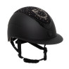 Capacete Equestro fosco com pala larga e logótipo em strass homologado EN 1384-2023 - Preto / preto brilhante