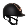 Capacete feminino Equestro com pala larga homologado EN 1384-2023 - Preto / ouro rosa