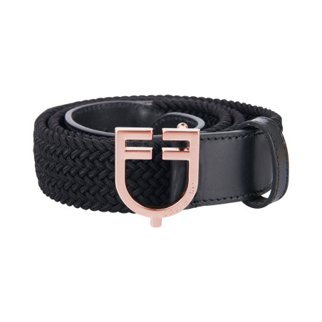 Cinto Equestro de couro elástico com fivela rose gold com logotipo