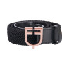 Cinto Equestro de couro elástico com fivela rose gold com logotipo - Preto