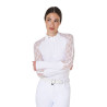 Polo de treino feminino Equestro de mangas compridas com renda - Branco