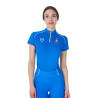 Polo de treino feminino Equestro x FISE com fecho de correr, bandeira italiana, mangas curtas - Azul da Savoia