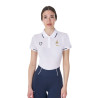Pólo de treino feminino Equestro x FISE três botões mangas curtas - Branco