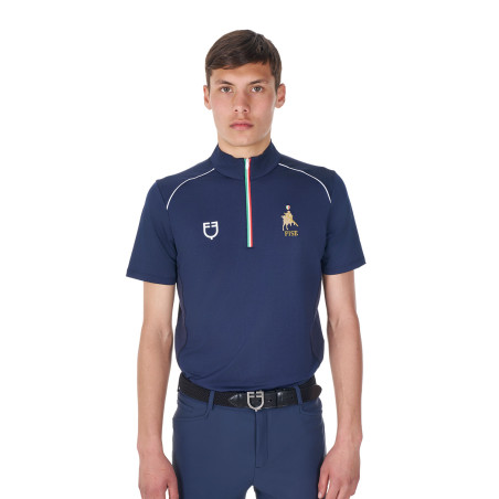Polo de treino masculino Equestro x FISE com zíper, bandeira italiana, mangas curtas