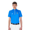 Polo de treino masculino Equestro x FISE com zíper, bandeira italiana, mangas curtas - Azul da Savoia