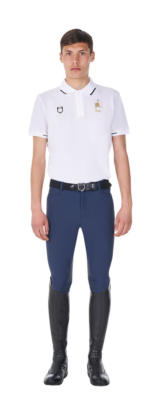 Polo de treino masculino Equestro x FISE três botões manga curta Branco
