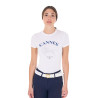 T-shirt feminino Equestro Cannes de algodão com strass de mangas curtas - Branco