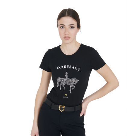 T-shirt feminino Equestro corte slim dressage com strass mangas curtas