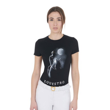 T-shirt feminino Equestro corte slim estampado Moonlight manga curta