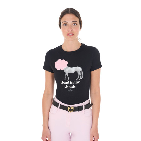 T-shirt feminino Equestro Head In The Clouds em algodão de mangas curtas