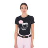 T-shirt feminino Equestro Head In The Clouds em algodão de mangas curtas - Preto
