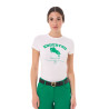 T-shirt feminino Equestro Jumping Horse Club em algodão de manga curta - Branco