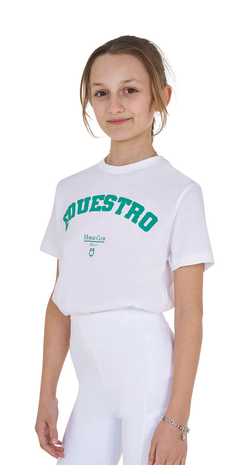 T-shirt menina Equestro Horse Club algodão mangas curtas Branco
