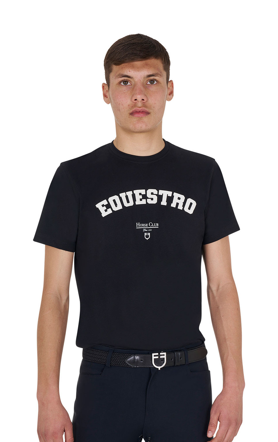 T-shirt masculino Equestro Horse Club em algodão de manga curta Preto T-shirt masculino Equestro Horse Club em algodão de manga curta Preto