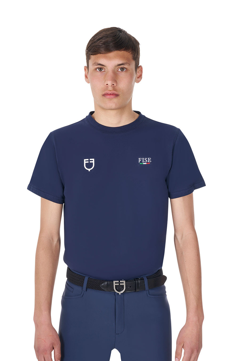 T-shirt masculino Equestro x FISE corte slim mangas curtas Blazer marinho Azul-marinho
