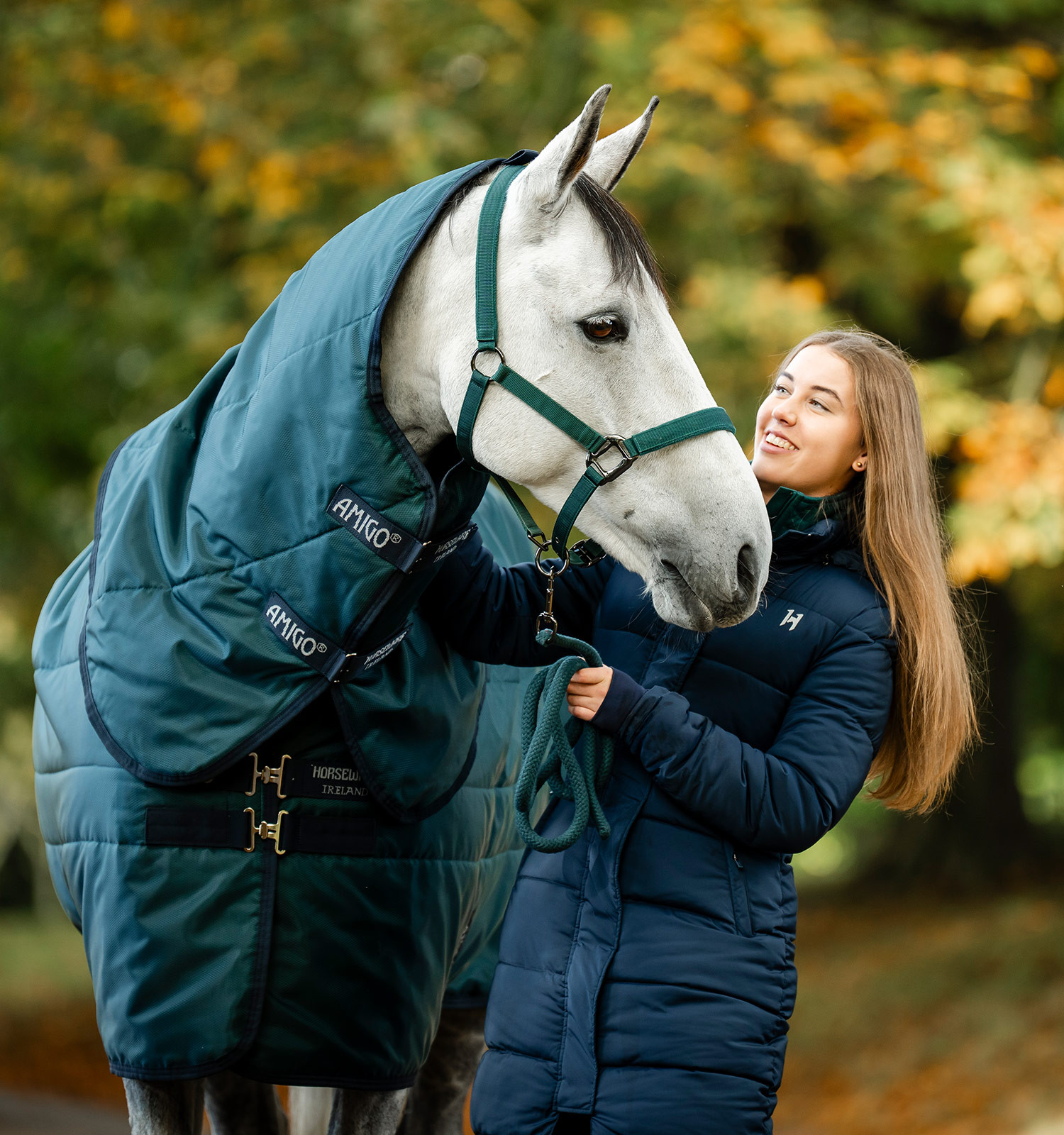 Cobertura de estábulo Horseware Amigo Ripstop Insulator 50g Dinastia verde / marinho / prateado