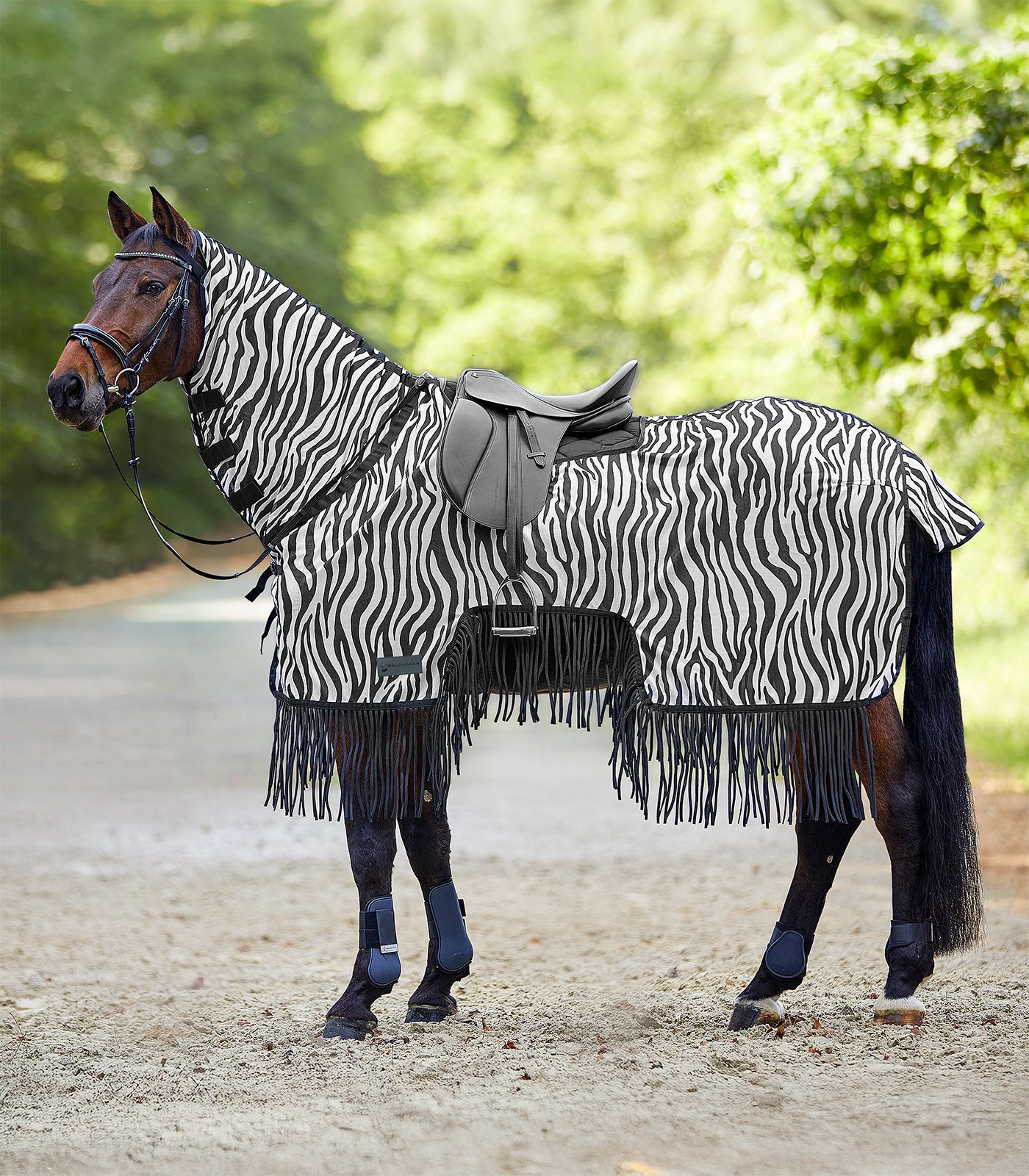Camisa anti-moscas Waldhausen com franjas Zebra Preto / branco