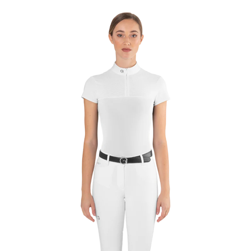 Polo de concurso em malha Ego7 de manga curta para mulher Branco Polo de concurso em malha Ego7 de manga curta para mulher Branco