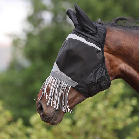Máscara anti-moscas Shires FlyGuard Pro de malha fina com orelhas e nariz com franjas
