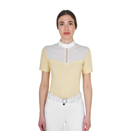 Polo de concurso feminino slim fit com inserções em tecido semelhante à seda