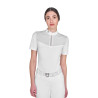 Polo de concurso feminino slim fit com inserções em tecido semelhante à seda - Branco