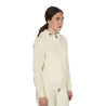 Moletom feminino com capuz ajustável e zíper - Branco antigo