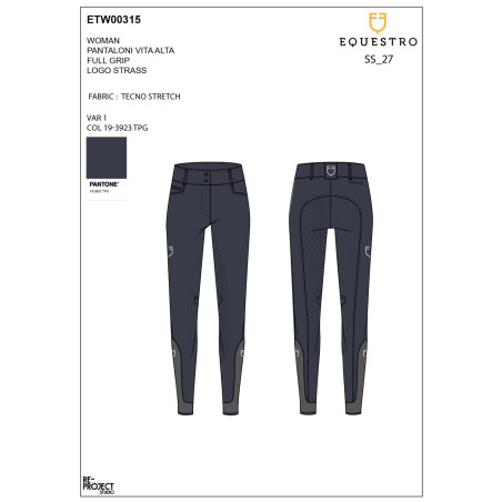 Calças femininas full grip de cintura alta com logótipo em strass