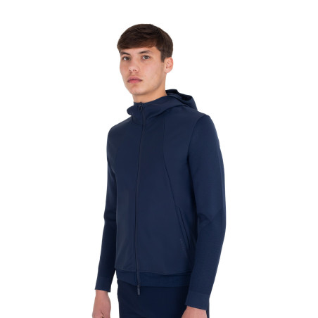 Camisola técnica masculina com capuz e inserções em micromalha