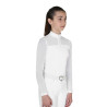 Polo de concurso para menina de manga comprida com inserções em micro malha - Branco
