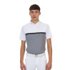 Polo de concurso masculino Equestro Ridertechnology manga curta e zíper - Branco / pássaro zombeteiro