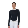 Polo de concurso feminino Equestro Ridertechnology manga comprida com zíper - Preto