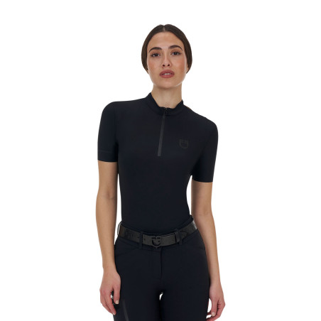 Polo de treino feminino Equestro Ridertechnology manga curta e fecho de correr