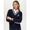 Suéter feminino com gola em V em malha trançada Roseville Tommy Hilfiger Equestrian mulher - Cru