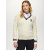 Suéter feminino com gola em V em malha trançada Roseville Tommy Hilfiger Equestrian mulher - Cru
