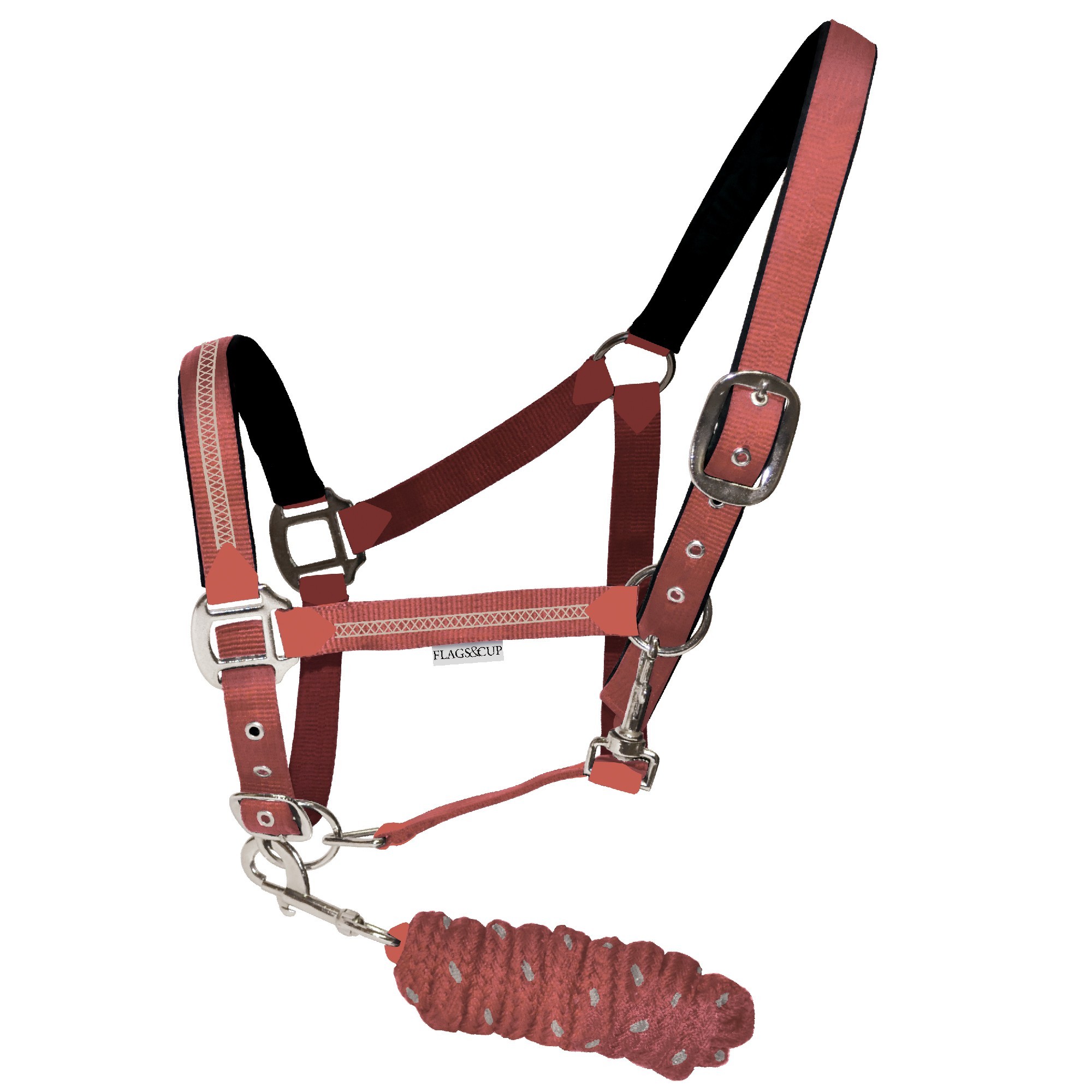 Conjunto Licol E Longe Colca Bandeiras & Copo Coral Vermelho