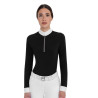Polo de concurso feminino de manga comprida com strass Equestro mulher - Preto